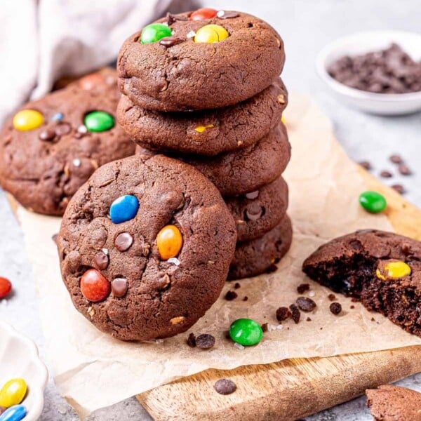 chocolate cookies stacks with m and m