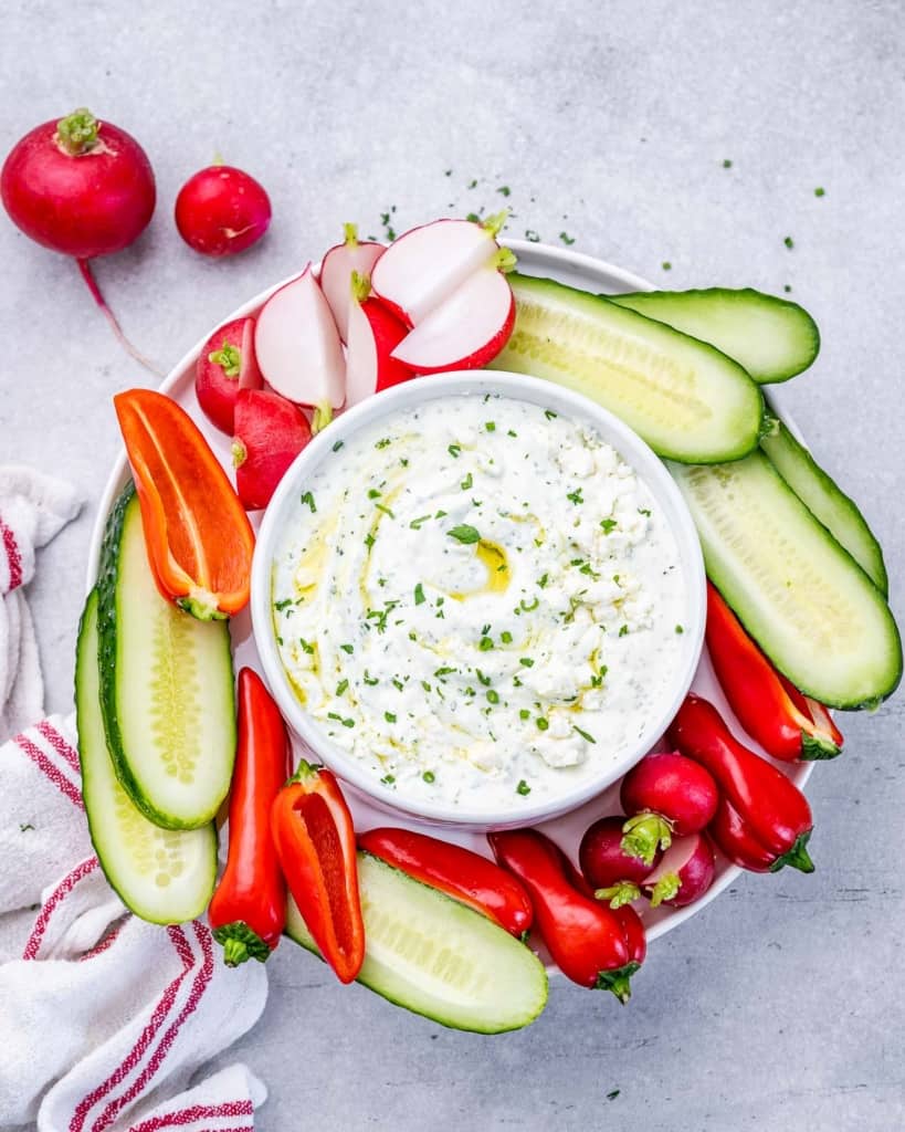 Herbed whipped feta dip served with fresh veggies.