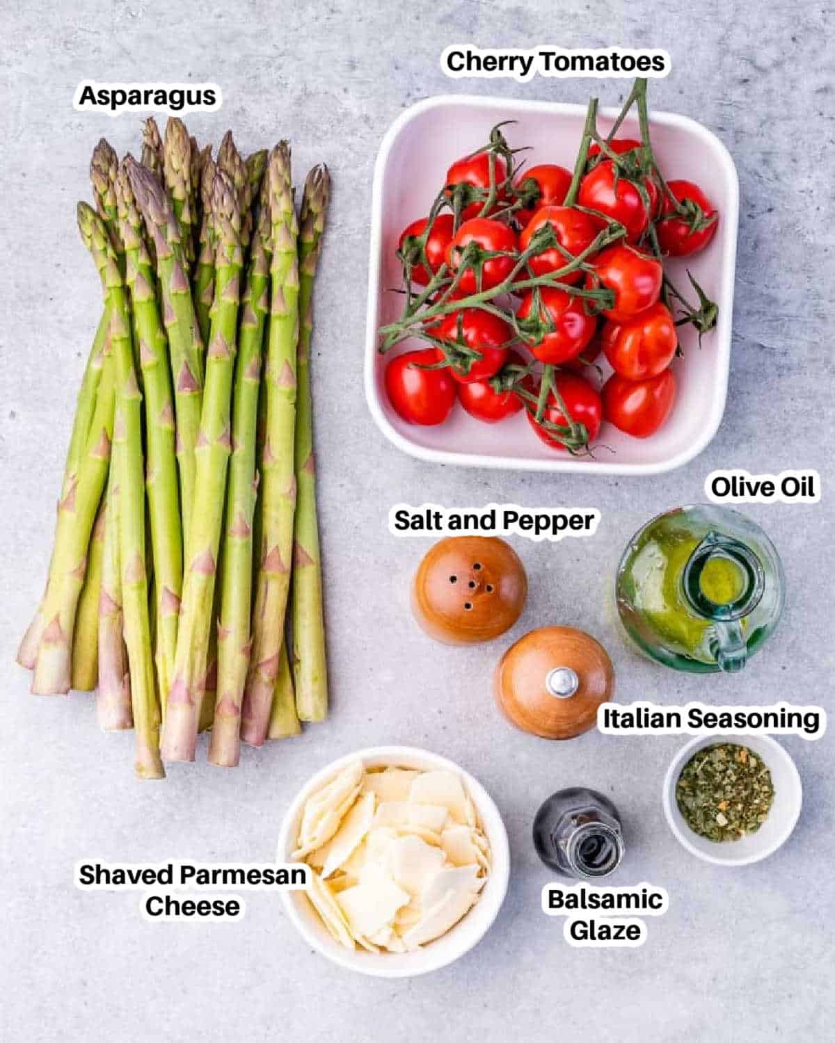 ingredients for balsamic baked asparagus.