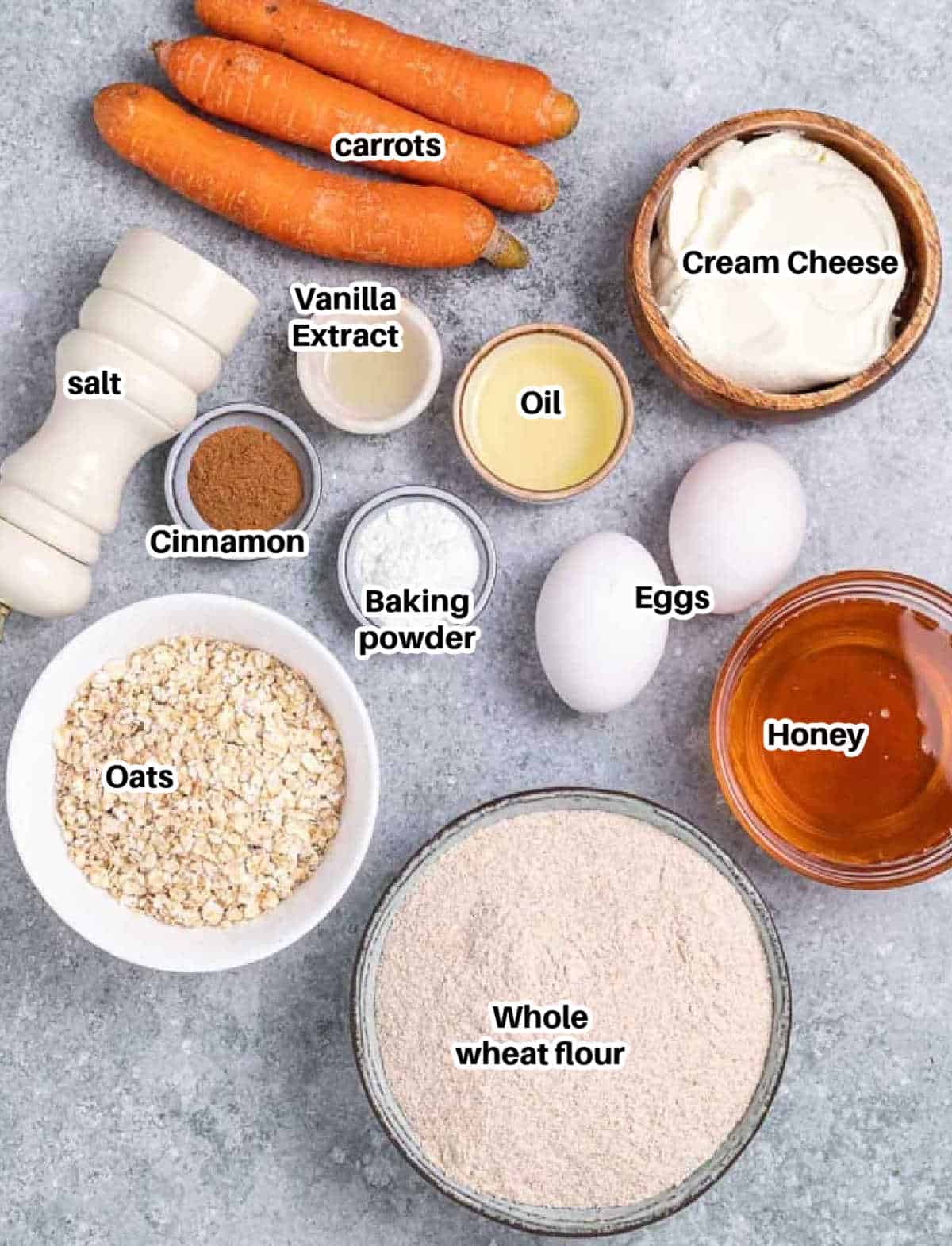 ingredients for carrot cake muffins.