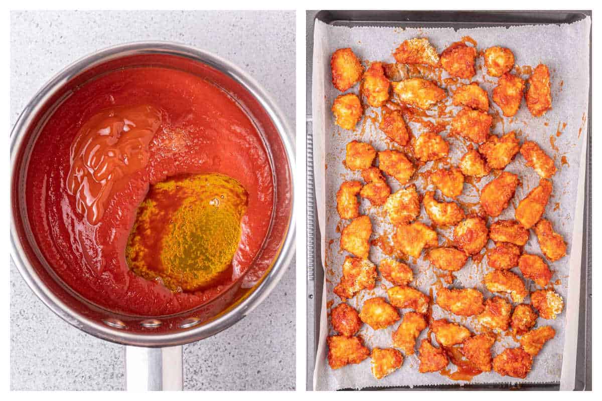 process shot to make the sriracha sauce and drizzle over the chicken bites.