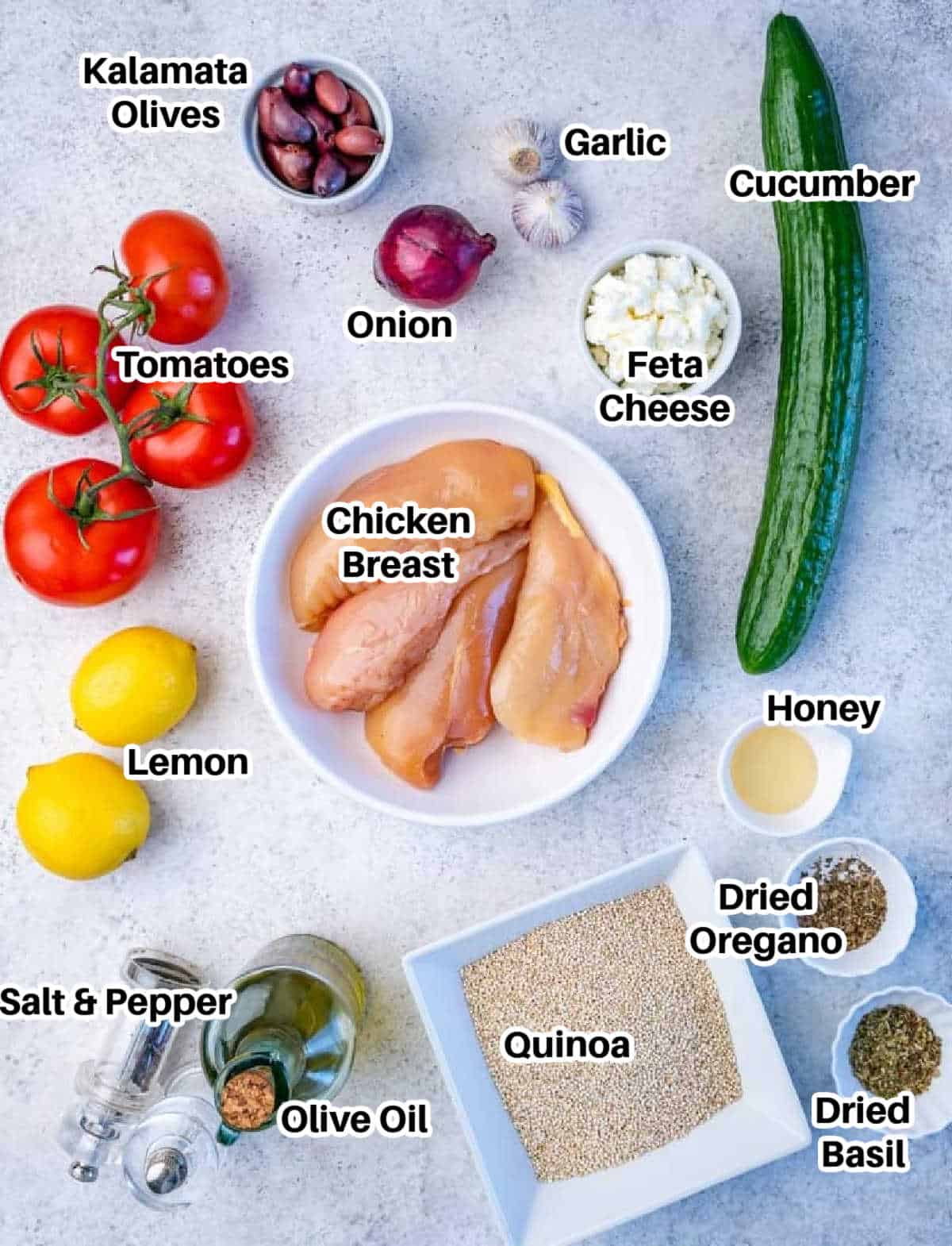 ingredients for greek chicken bowl