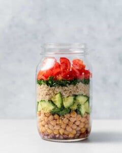 Chickpea quinoa salad jar without the lid.
