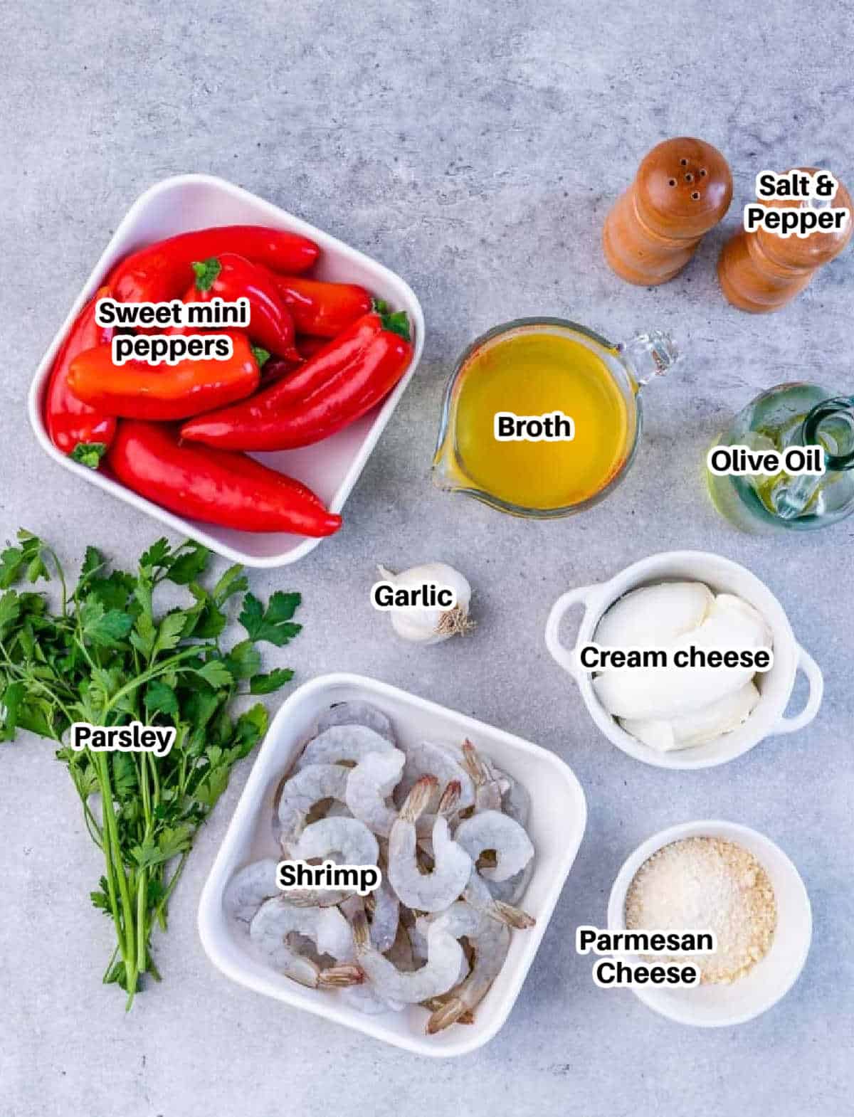 ingredients for creamy garlic shrimp.