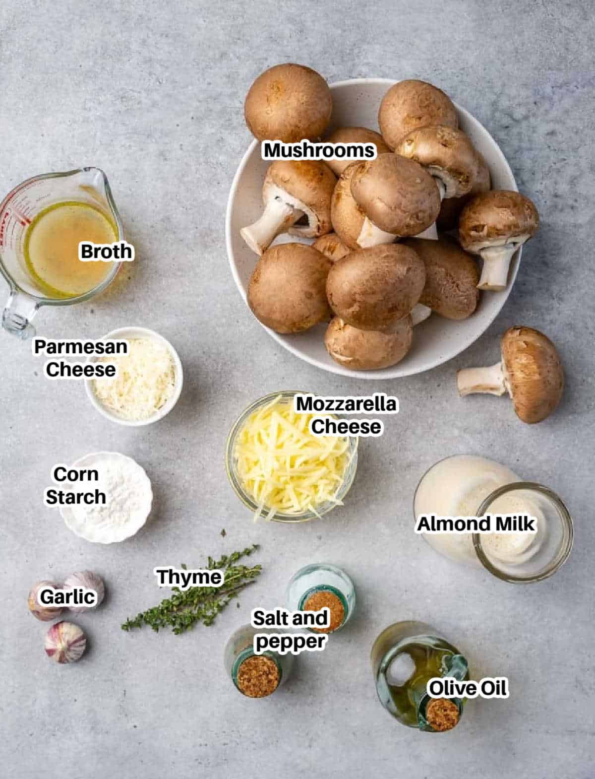 ingredients to make creamy sauteed mushrooms.