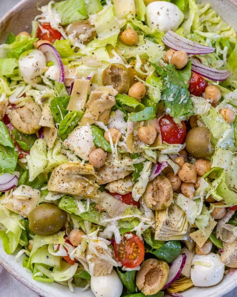 top view close up image of chopped salad