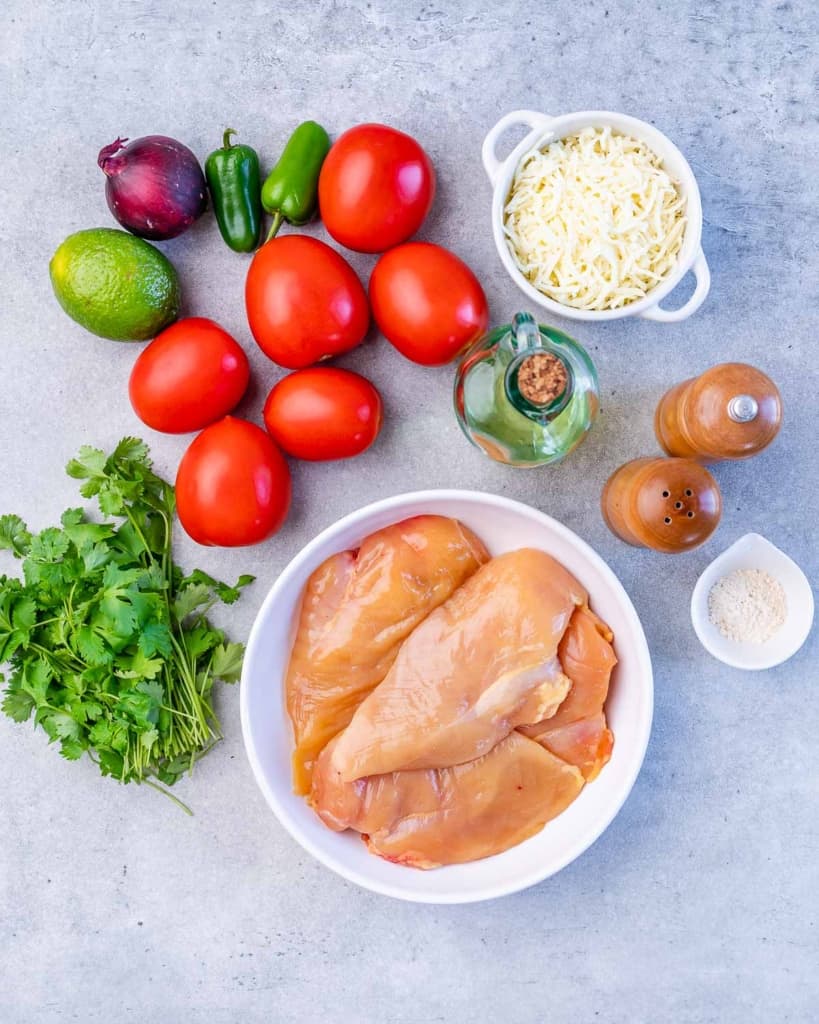 ingredients laid out to make salsa fresca chicken breast
