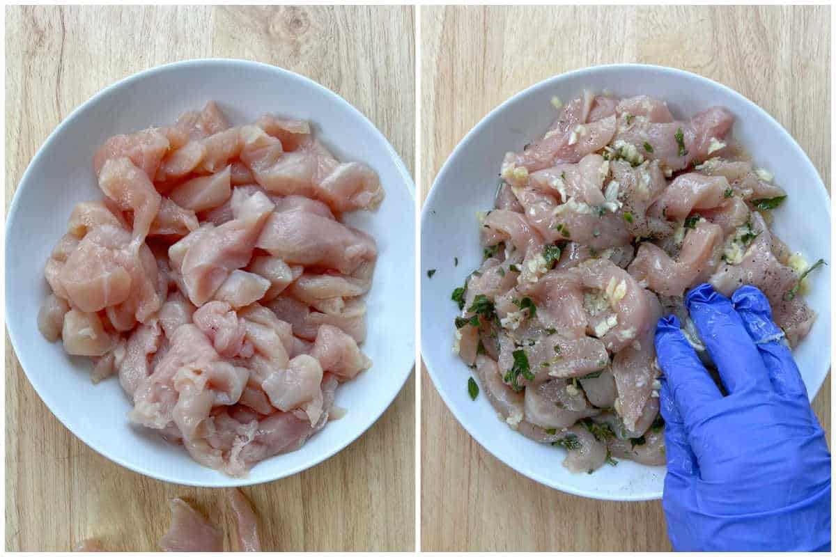 process shot to cut the chicken and season it. 