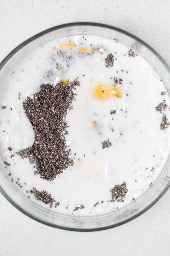 coconut milk added over the chia and mango mix
