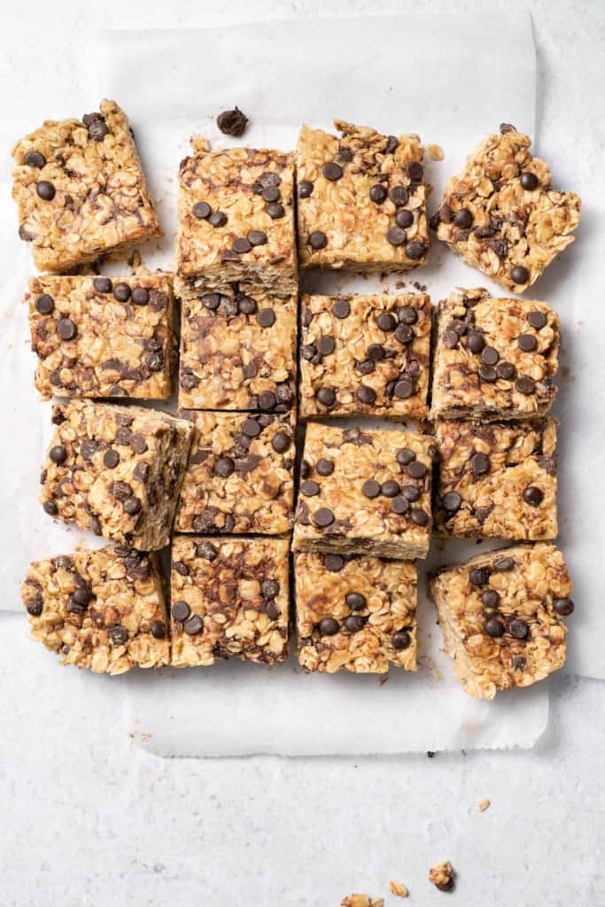 squares of oatmeal bars with chocolate chips 