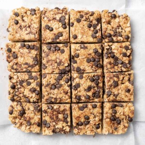 top view of peanut butter oatmeal bars cut into squares