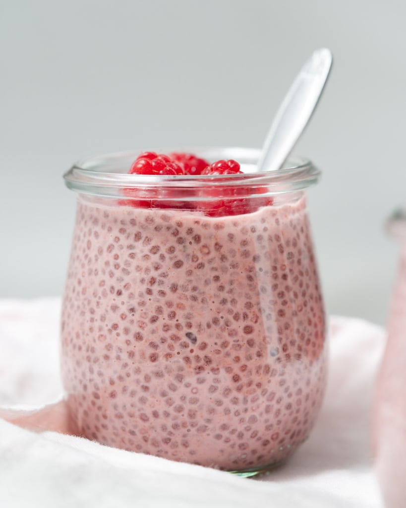 side shot of chia pudding in a jar