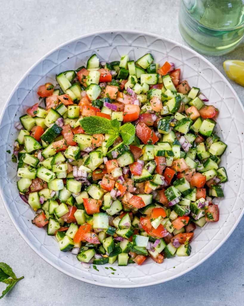 top view chopped shirazi salad in a bowl 