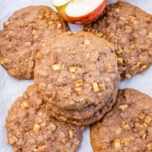Top view apple oatmeal cookies on a flat surface.