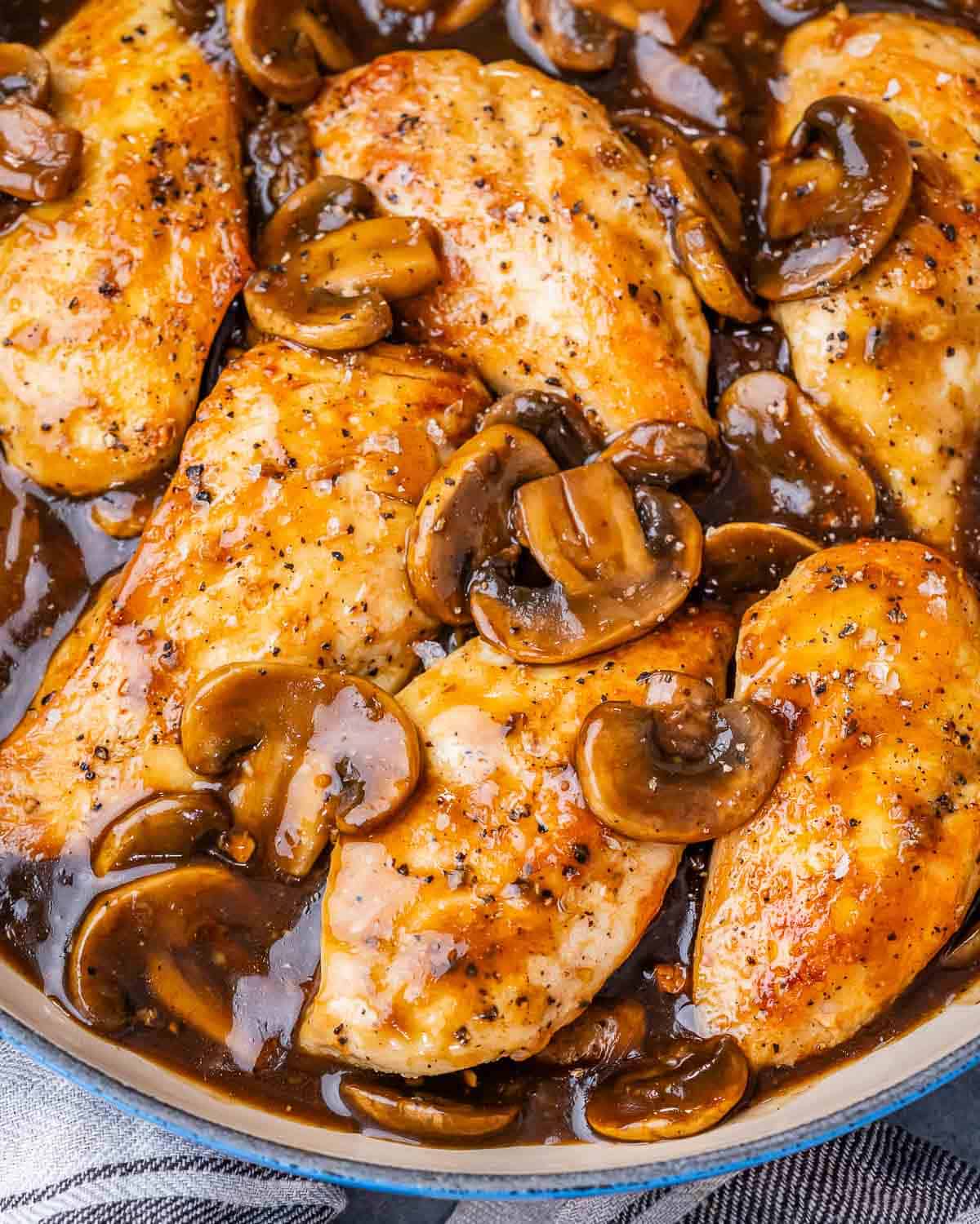 Seared chicken in a mushroom sauce.