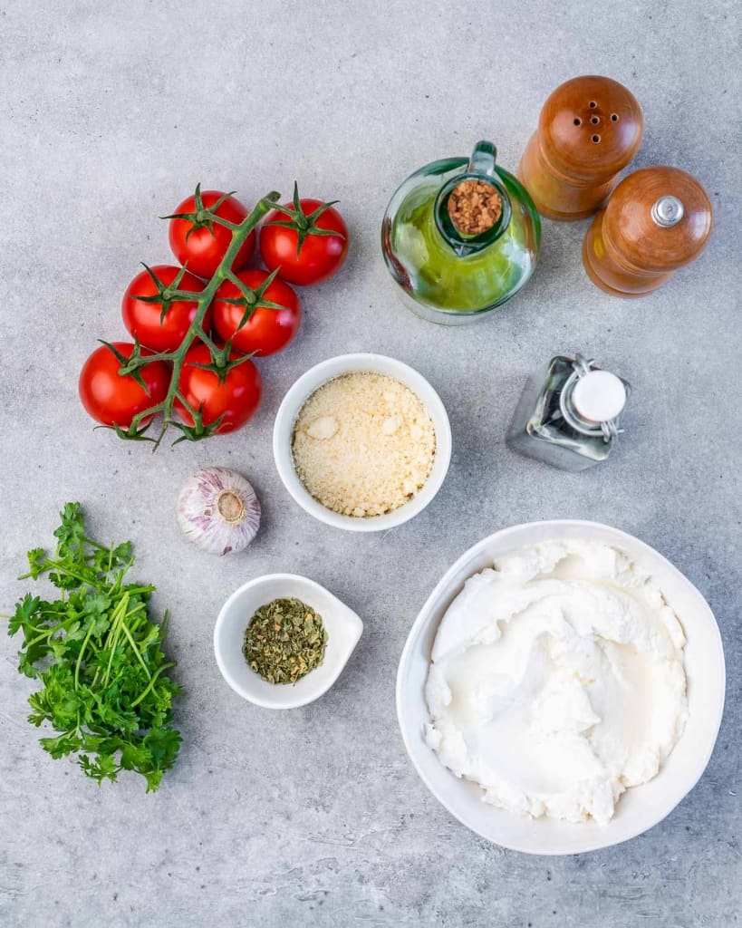 ingredients laid out to make whipped ricotta cheese dip