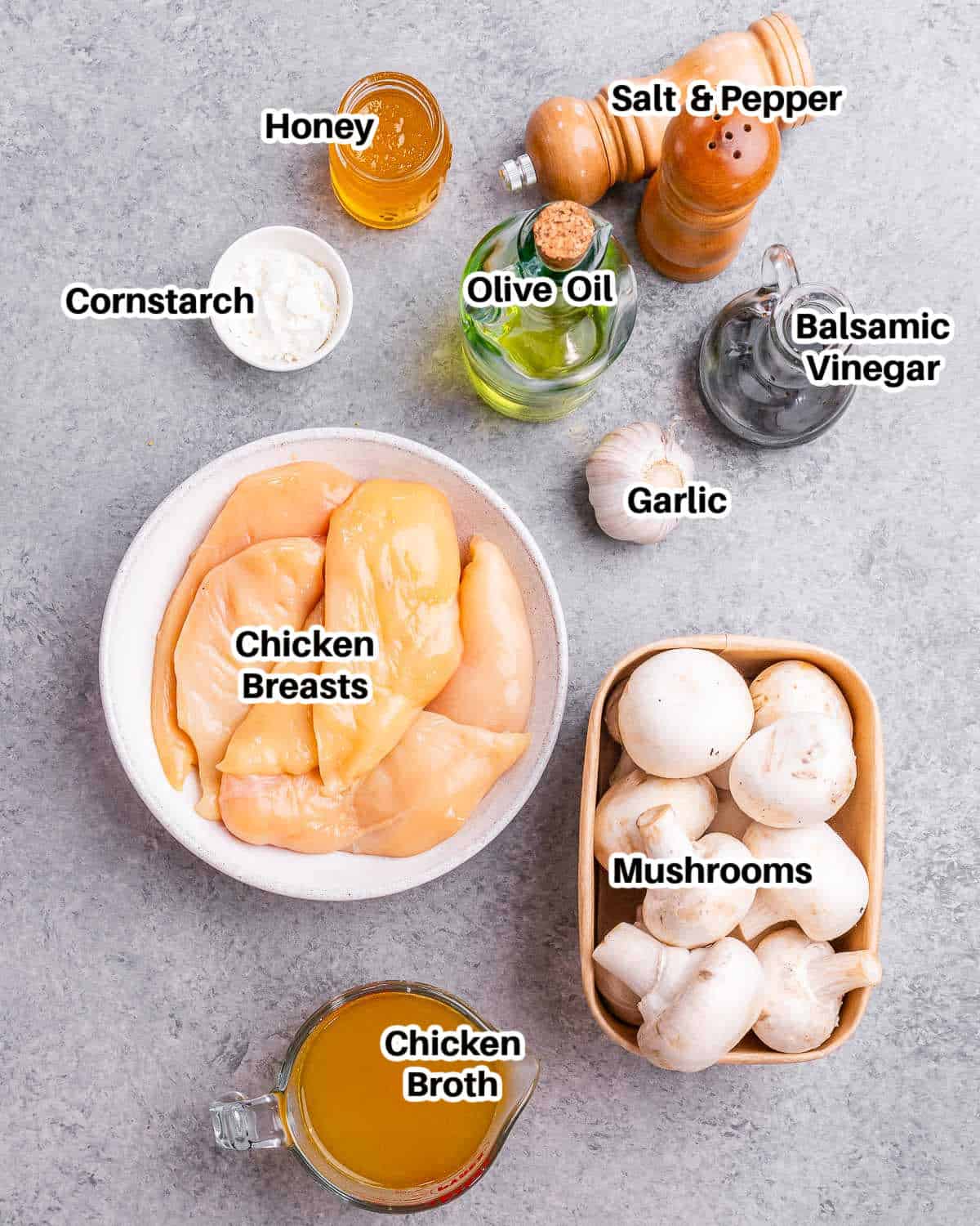 Ingredients to make chicken marsala.