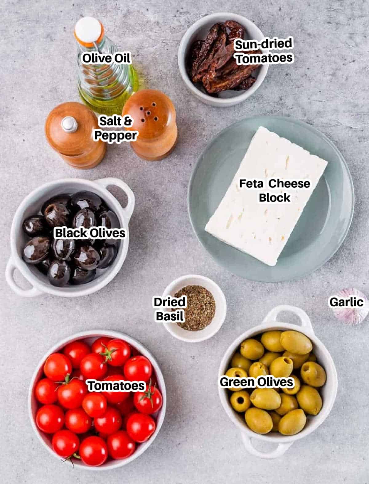 ingredients to make baked feta dip.