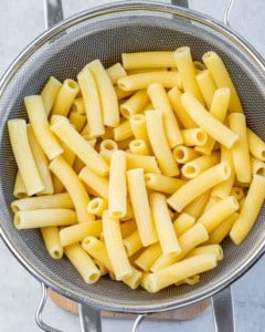 Draining pasta in a colander.