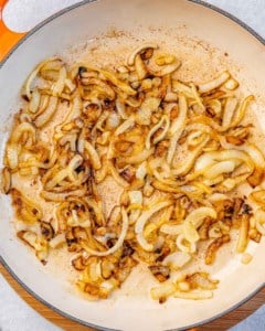 Caramelizing onions in a skillet.