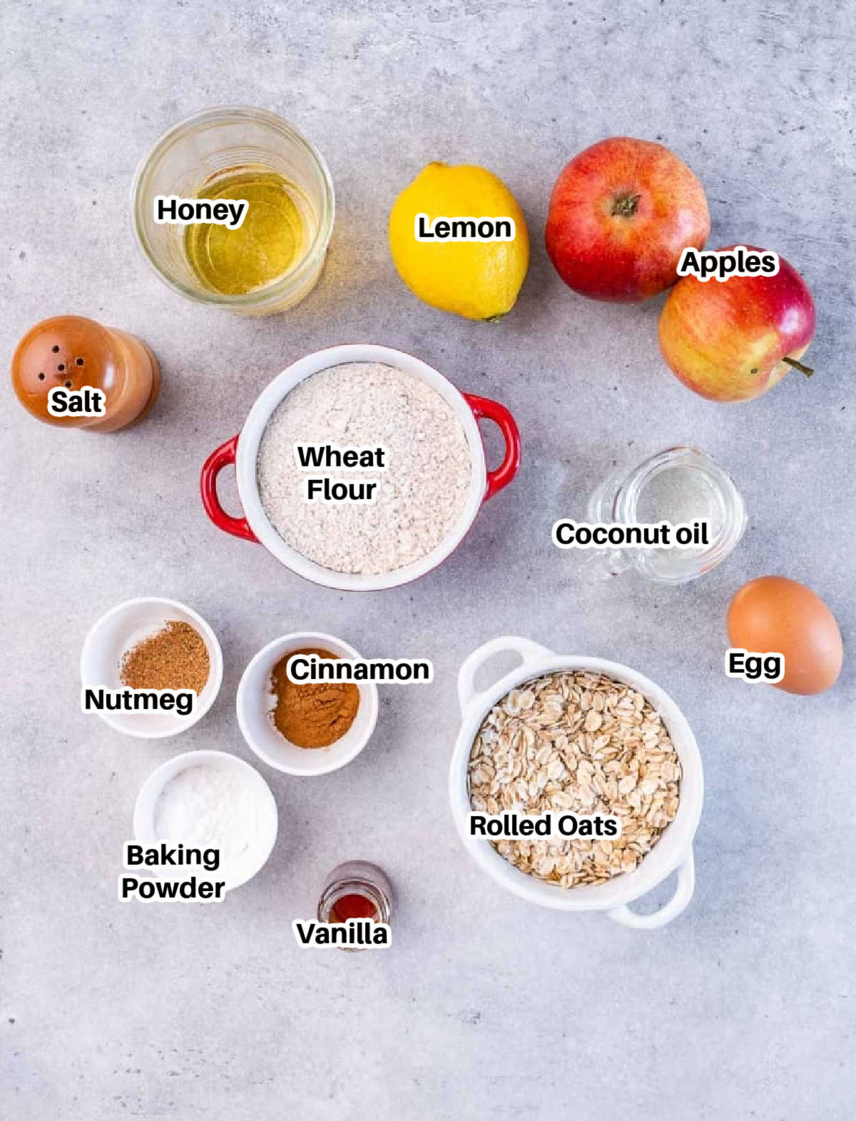 ingredients to make oatmeal cookies with apples. 