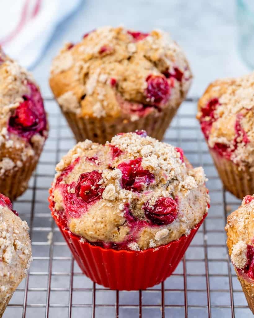 cranberry  muffins on a wire wrack
