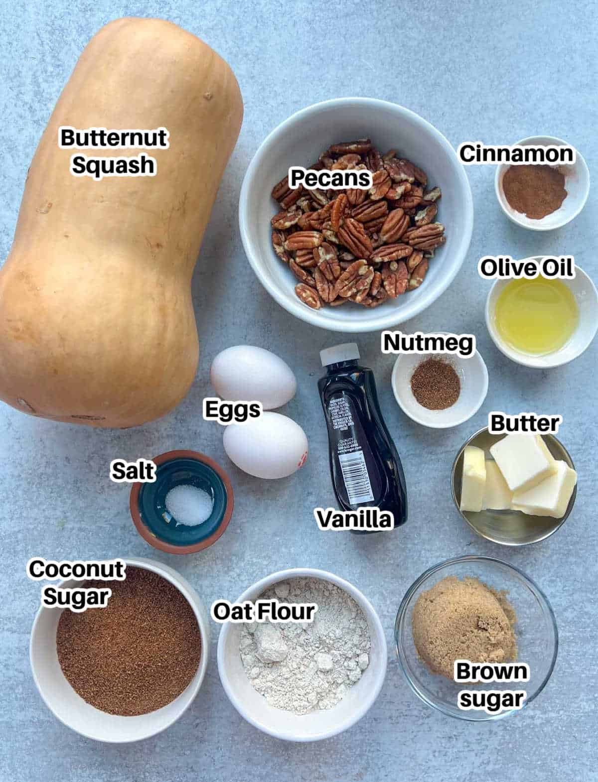 ingredients to make butternut squash casserole.
