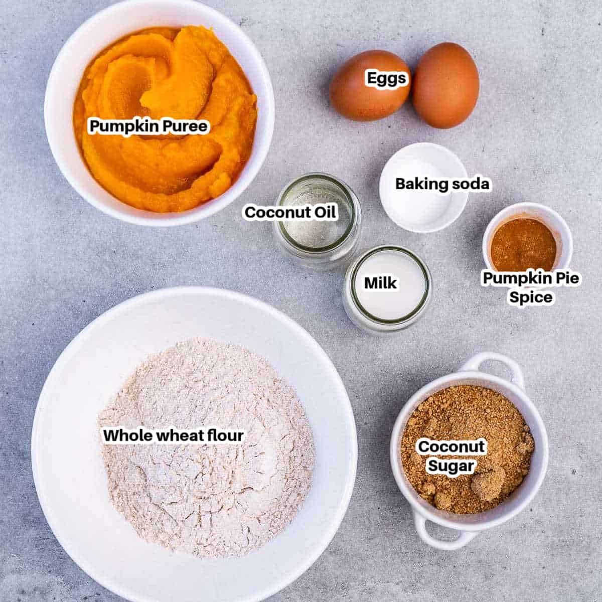 Ingredients for healthy pumpkin muffins.