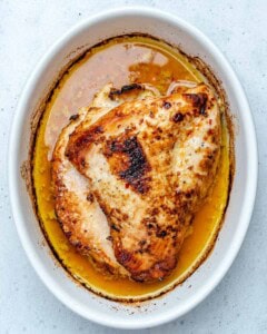 Roasted turkey breast in a dish.