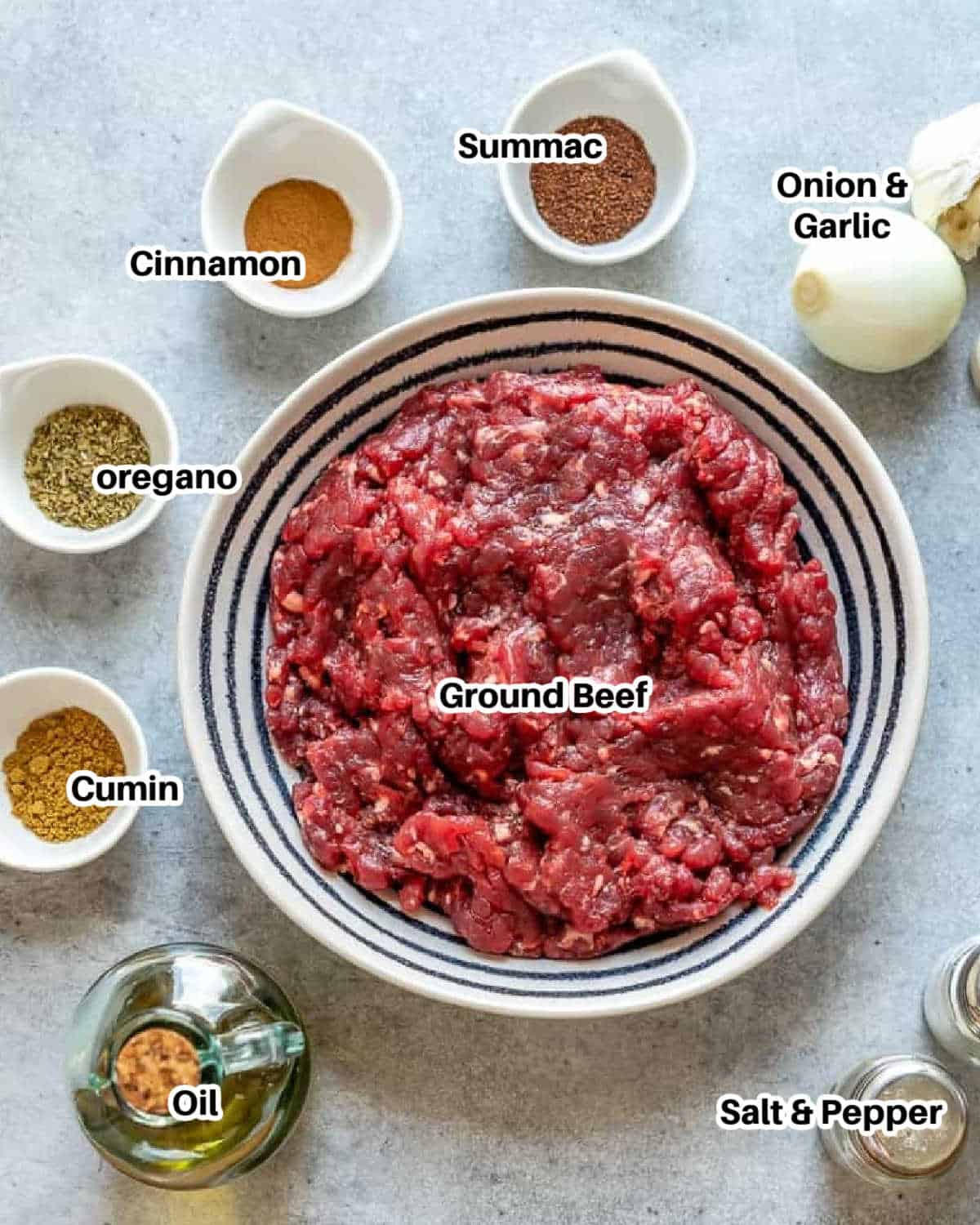 Ingredients to make beef kafta