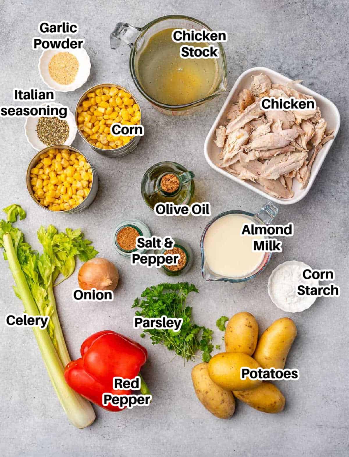 ingredients to make chicken corn chowder.