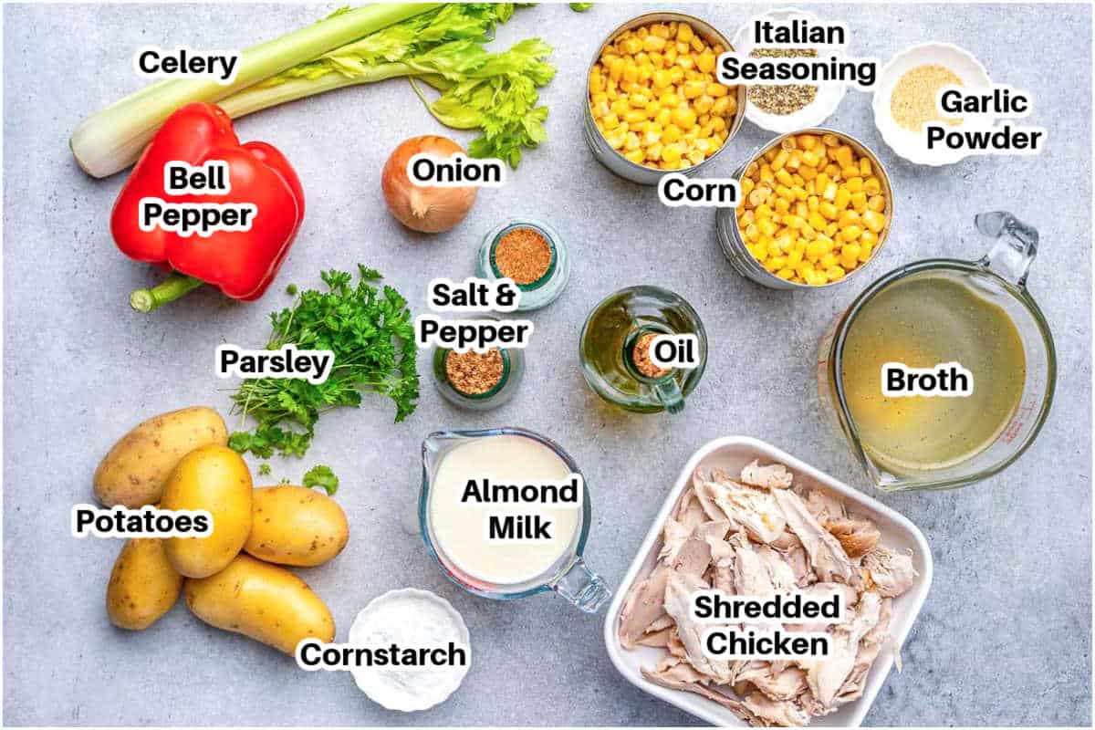 Ingredients for chicken corn chowder.