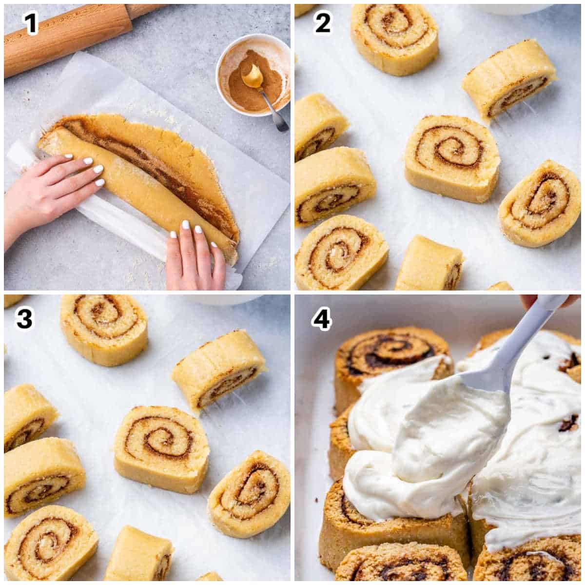making cinnamon rolls process shot.