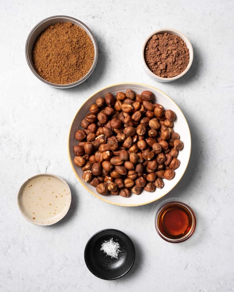ingredients laid out to make homemade nutella 