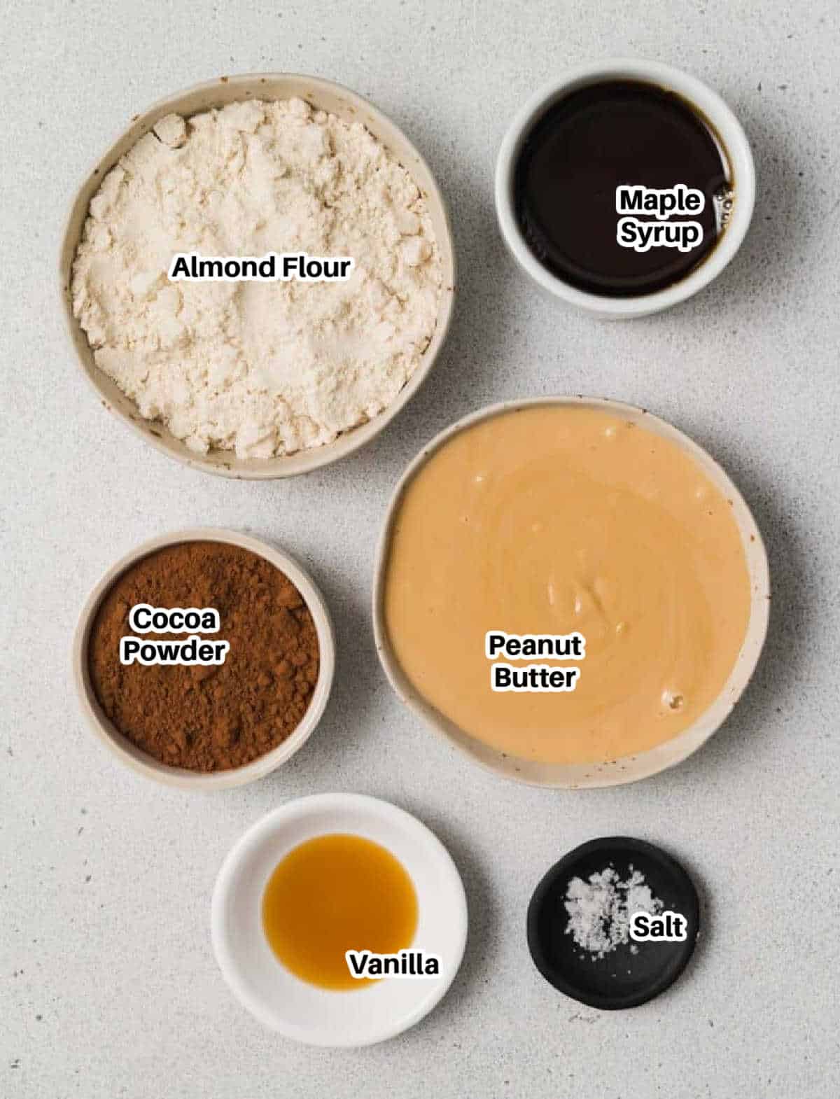 ingredients to make peanut butter almond flour chocolate cookies. 