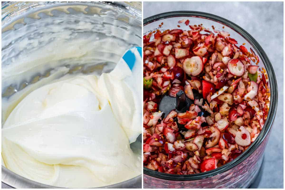 process shot to whip the cream cheese and blend the cranberry salsa in a food processor.