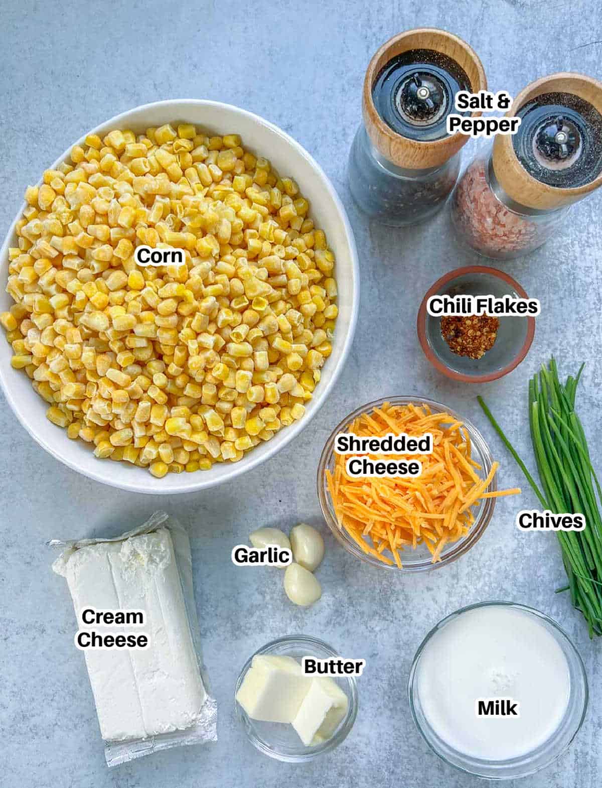 Ingredients to make creamed corn.