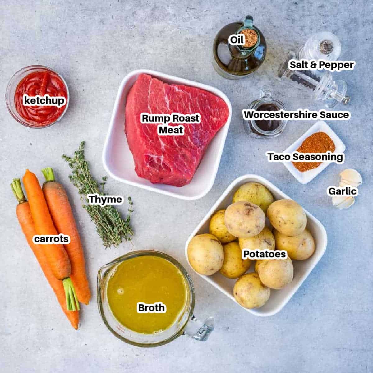 Ingredients to make crockpot rump roast.