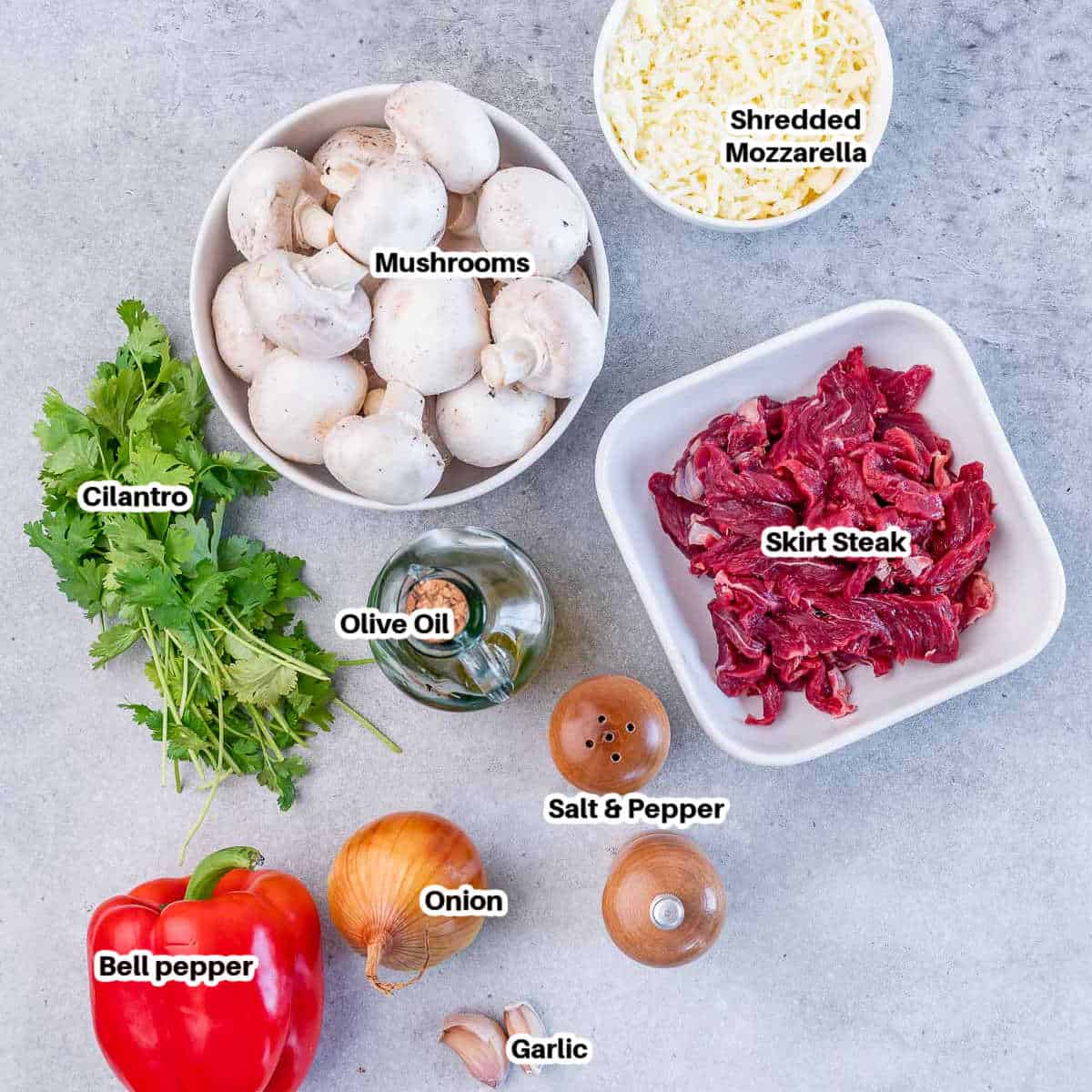 Ingredients for Philly cheesesteak.