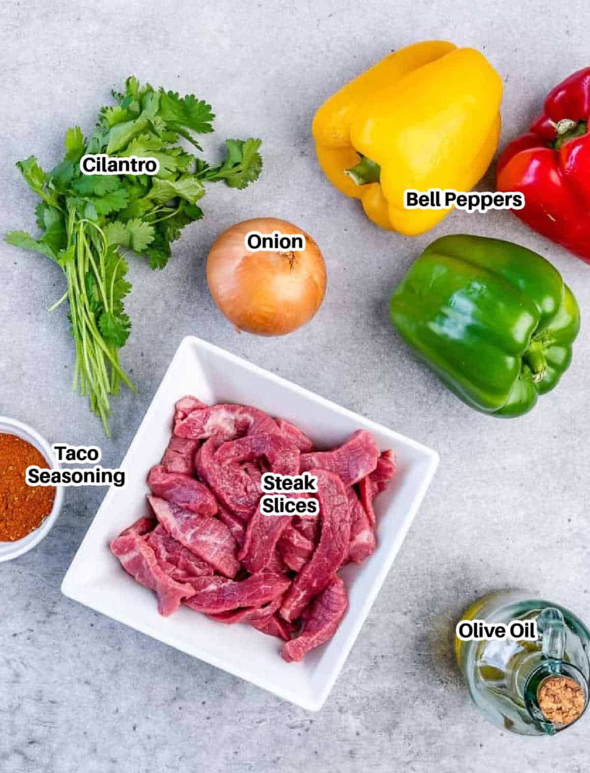 ingredients to make steak fajitas.