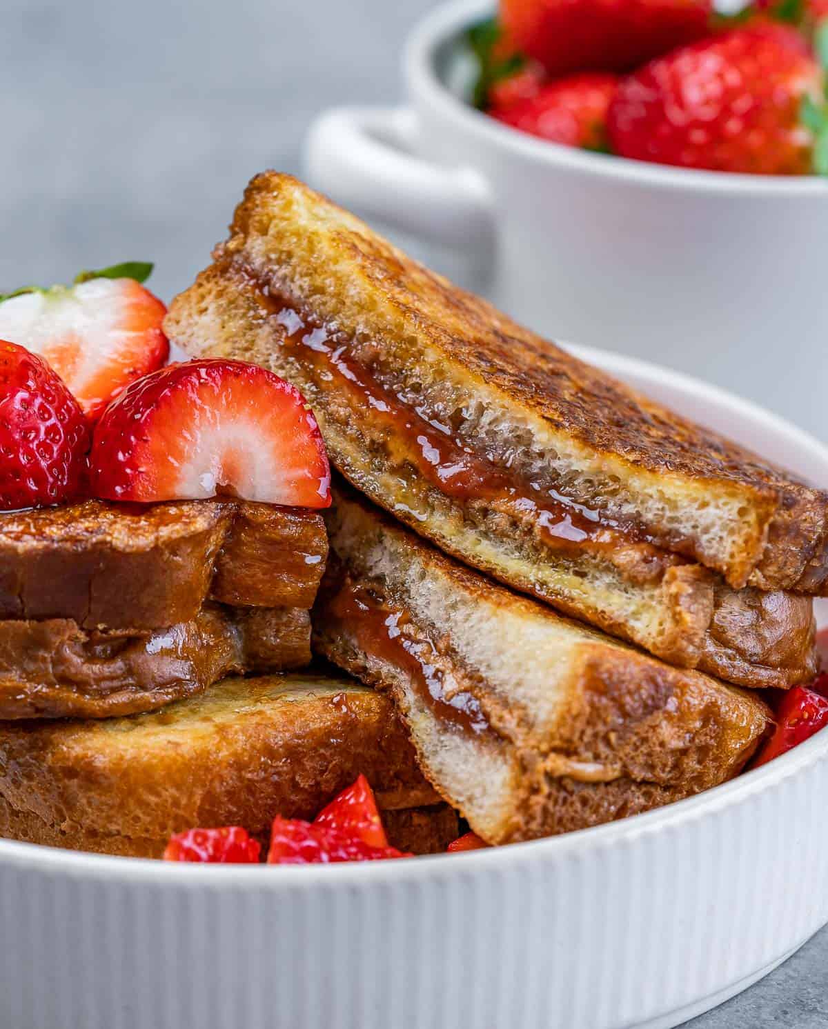 Stuffed French toast served with fresh strawberries.