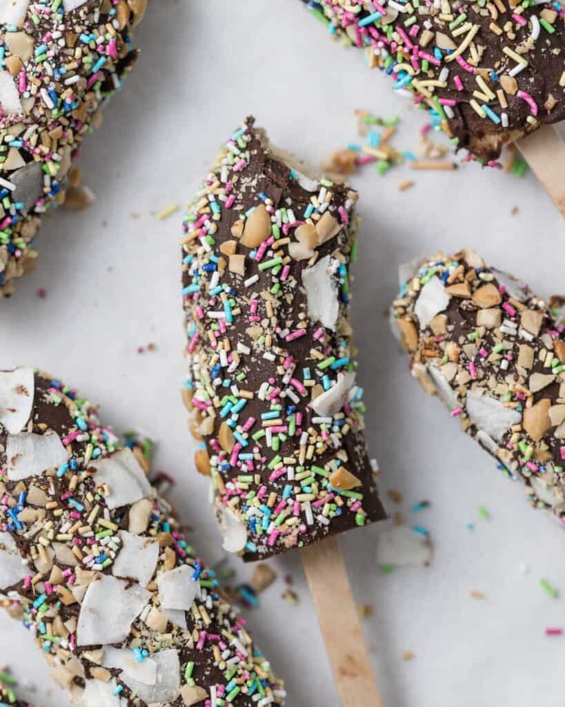 banana pop topped with sprinkles 