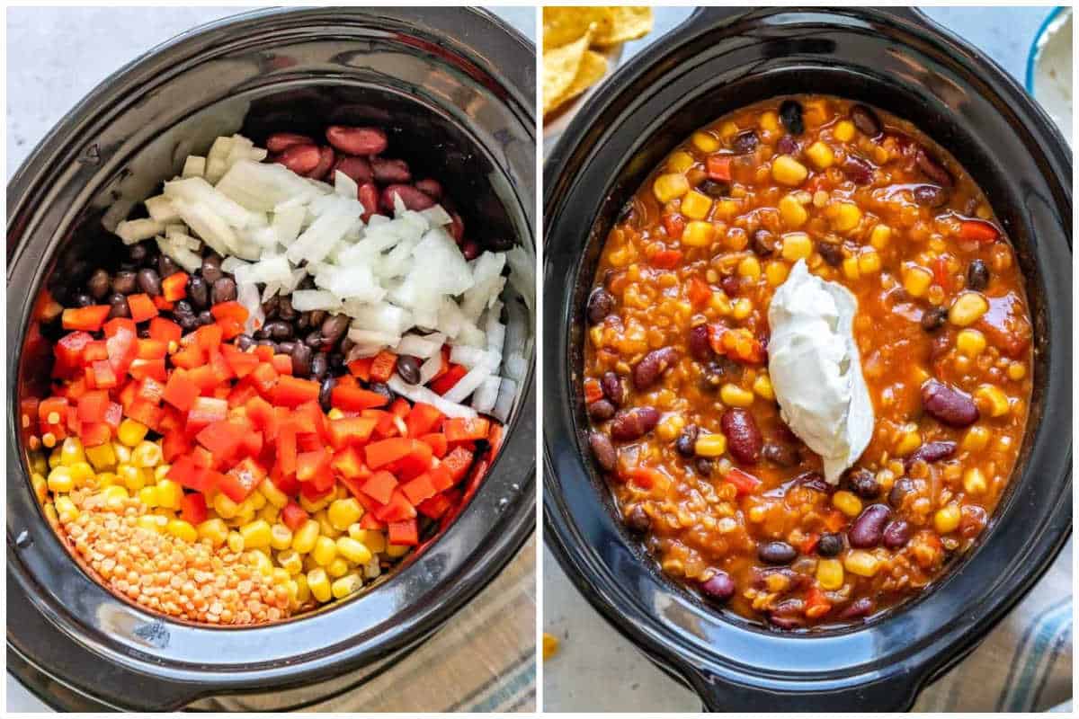 process shot to make tortilla soup in the crockpot.