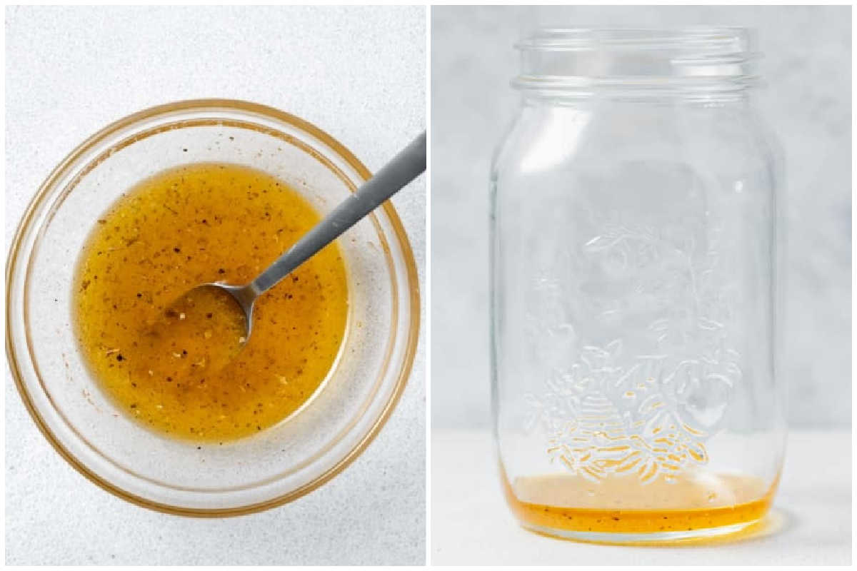 process shot to make dressing for the salad jar.