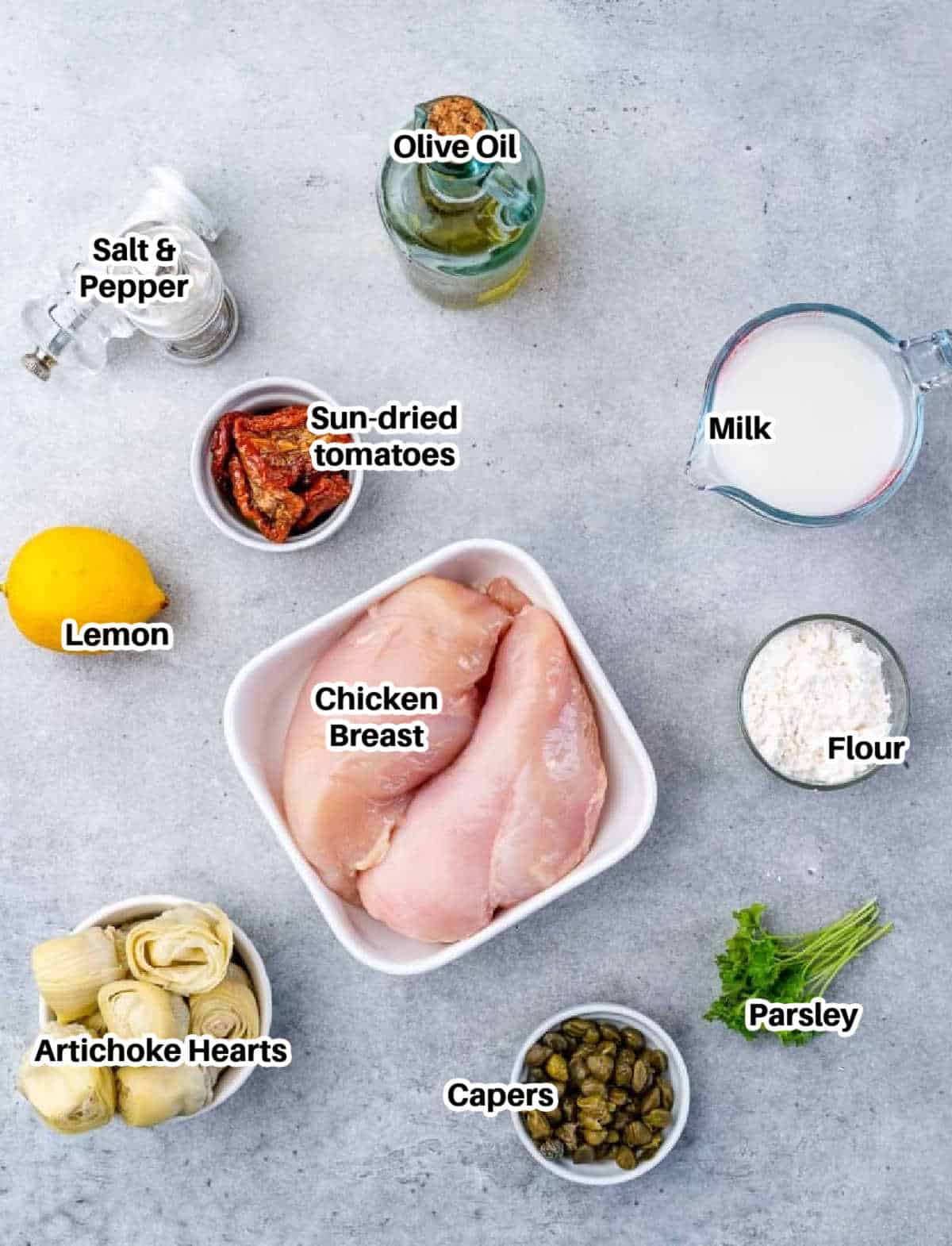 ingredients to make Mediterranean chicken skillet.