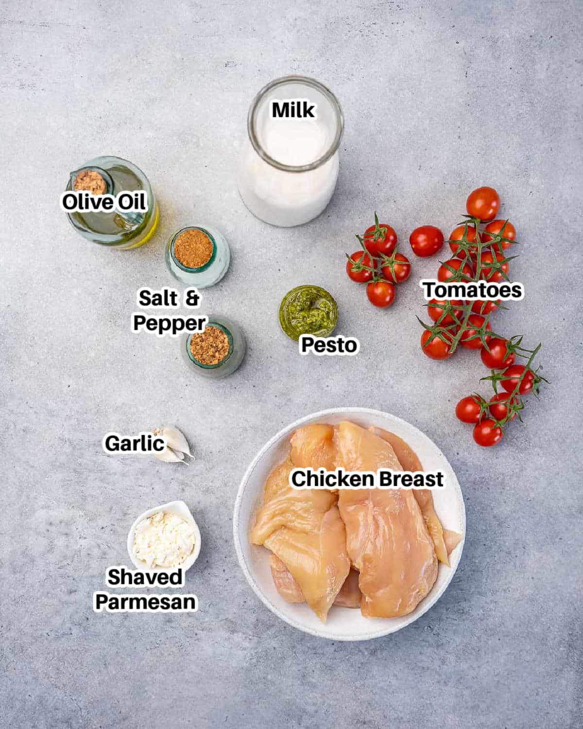 ingredients to make baked pesto chicken.