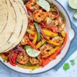 Shrimp fajita cooked in a skillet