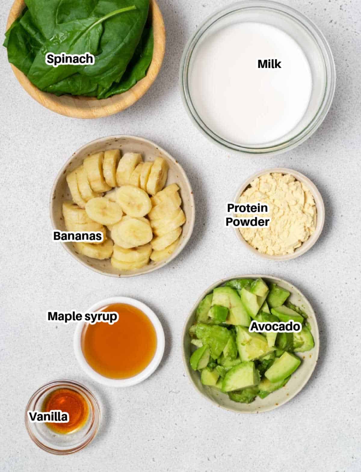 ingredients to make avocado smoothie.