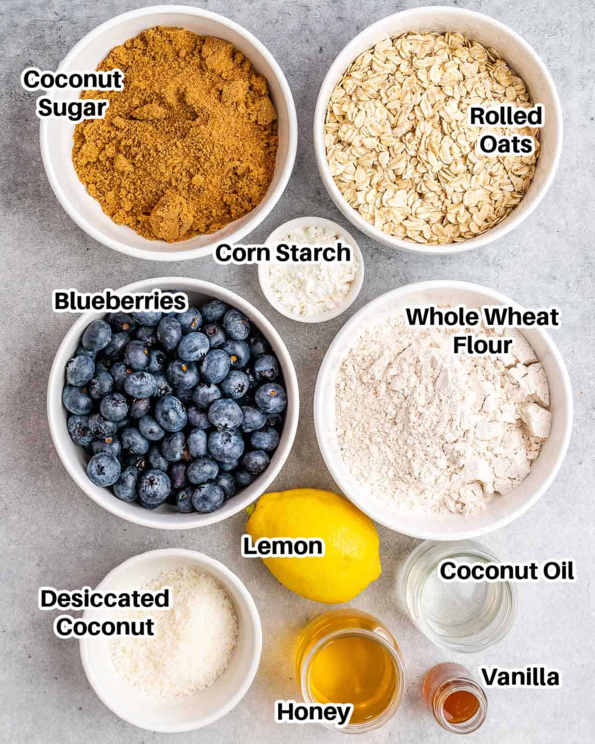 ingredients for blueberry breakfast bars.