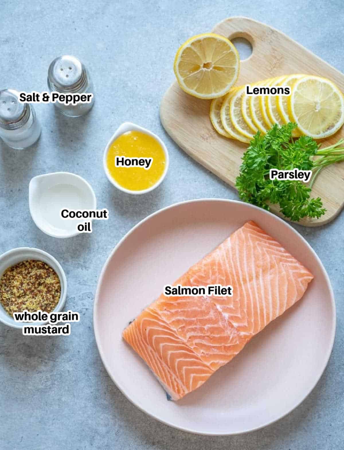 ingredients to make honey mustard salmon.